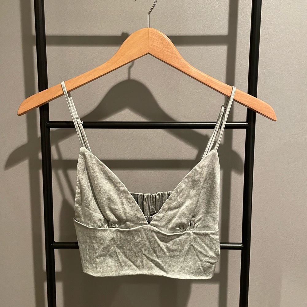 Zara Bra Style Crop Top, Shimmery Green/Silver, Lightly Worn